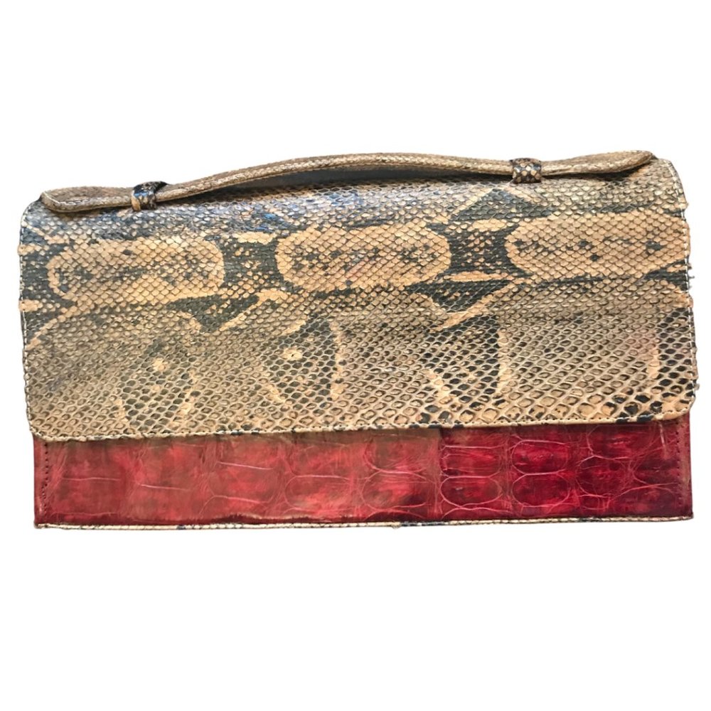 Crocodile and Snake Skin Leather Clutch Handbag